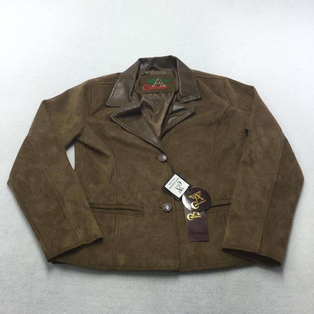 Collezioni Jacket Womens Medium Brown Faux Suede Notch Lapel Lined Blazer Italy